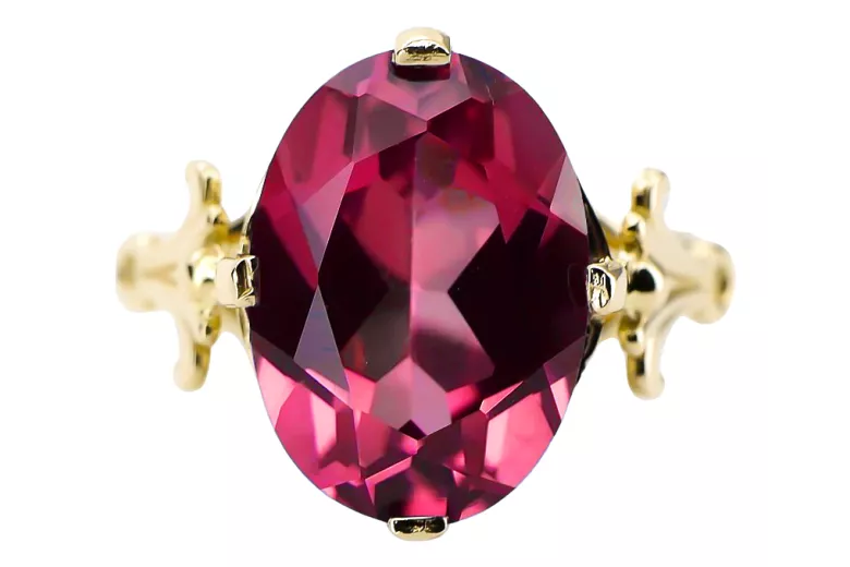 14-кв Желтое золото Рубин Кольцо Винтаж стиль vrc369y